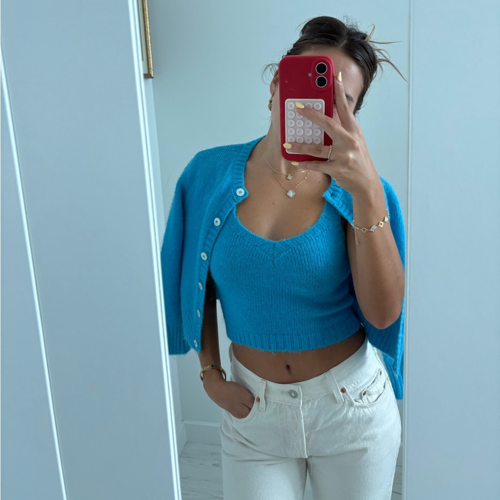 Zara Blue Women's Sweater Cardigan Set